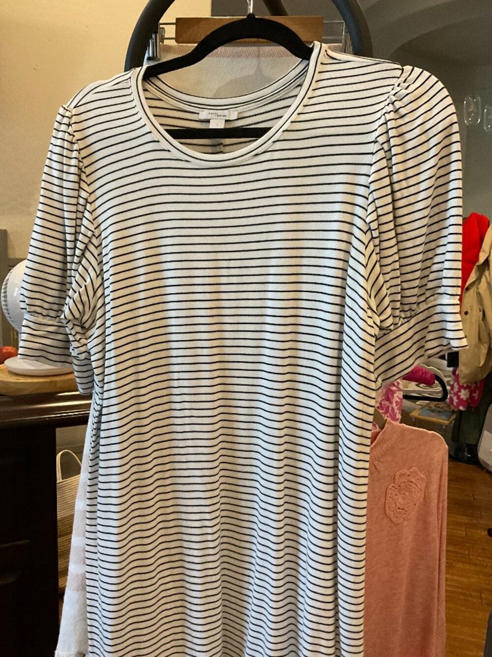 Daily Ritual Stripe Puff Sleeve T-Shirt White Black Size L Amazon Brand